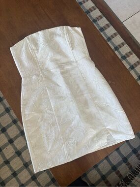 Lulu's Ivory Jacquard Strapless Mini Dress